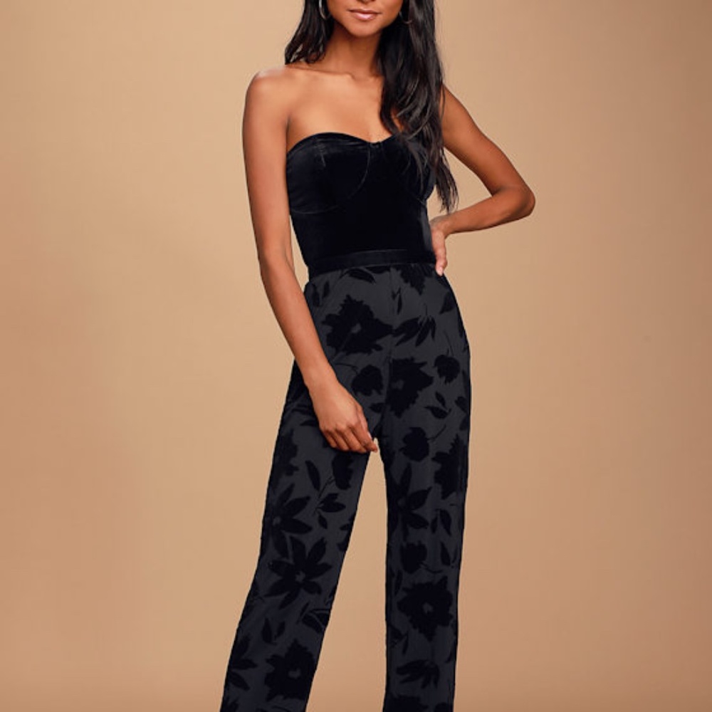 Lulus Love About It Black Velvet Strapless Jumpsuit - Size M